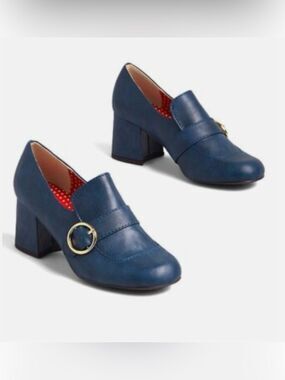 But Another Innocent Tail CATBERRY Denim Blue Red Polka Dot Heeled Buckle Loafer